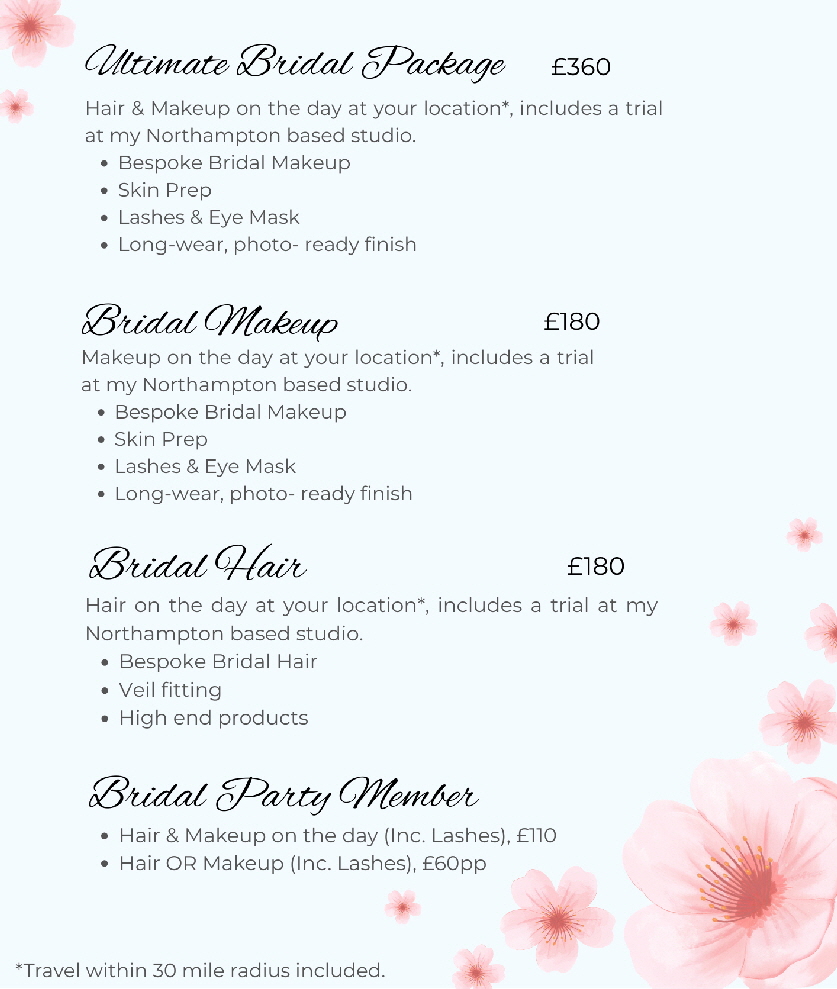 Wedding hair and and makeup pricing